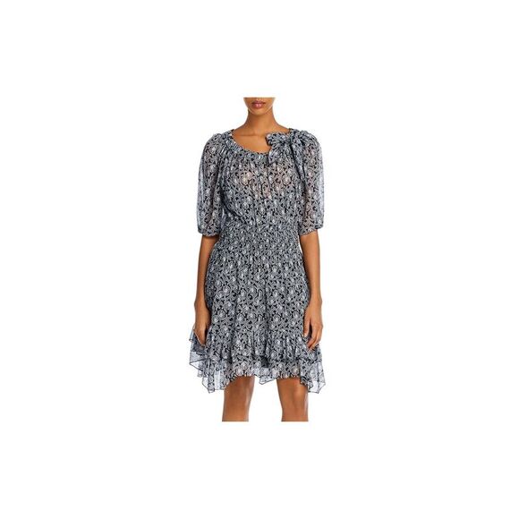 REBECCA TAYLOR Dresses & Skirts - REBECCA TAYLOR Womens Navy 3/4 Sleeve Above The Knee Fit + Flare Dress 12